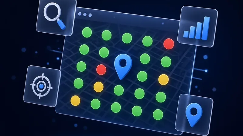 Mapa pozycji wizytówki w Mapach Google – siatka wyników lokalnych
